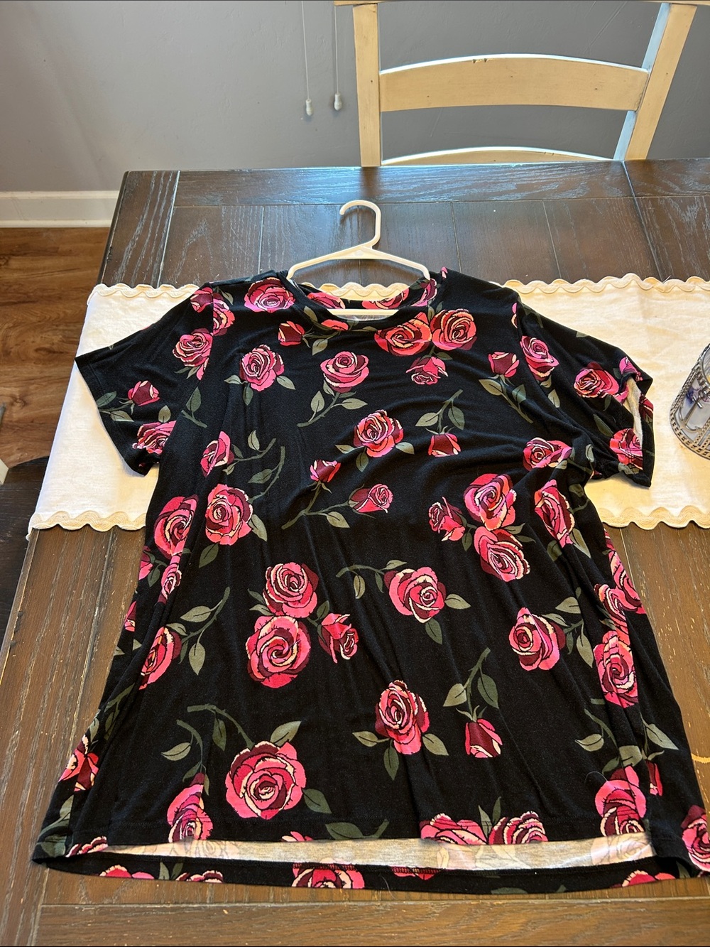 torrid Black Short Sleeve Tee with Pink Rose Print